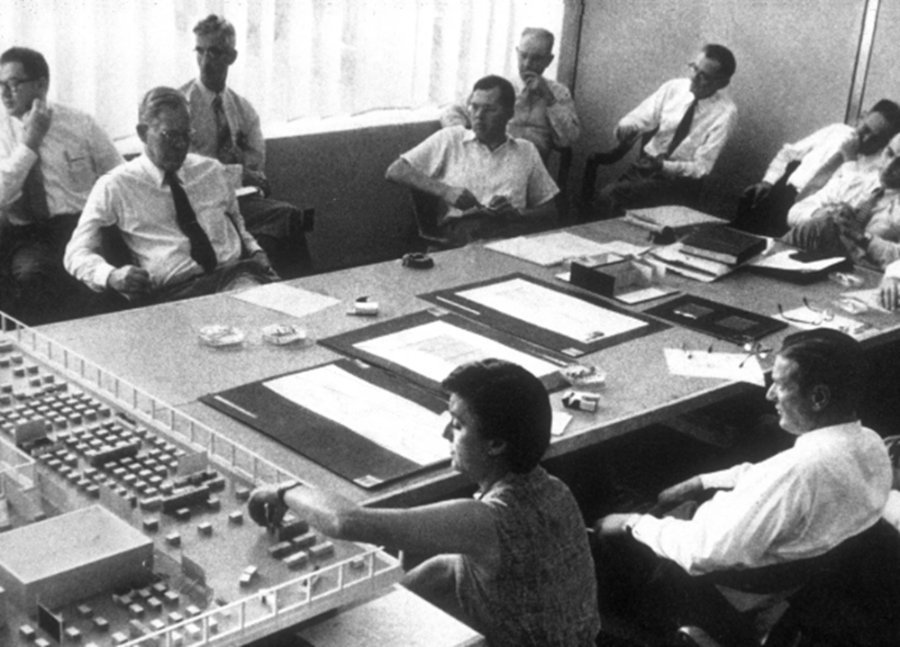 Florence Knoll at a meeting in 1953