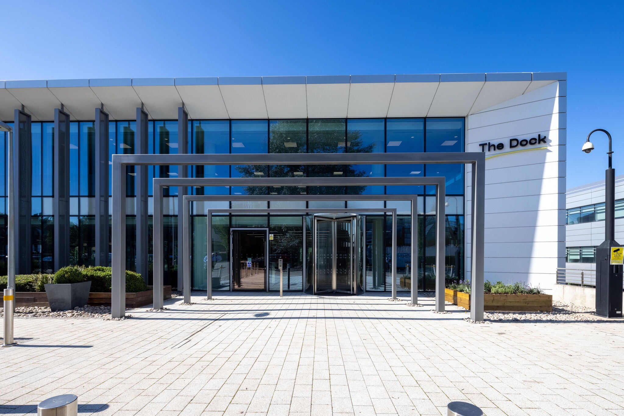 Exterior view of The Dock building shortlisted for the BCO Awards 2022.