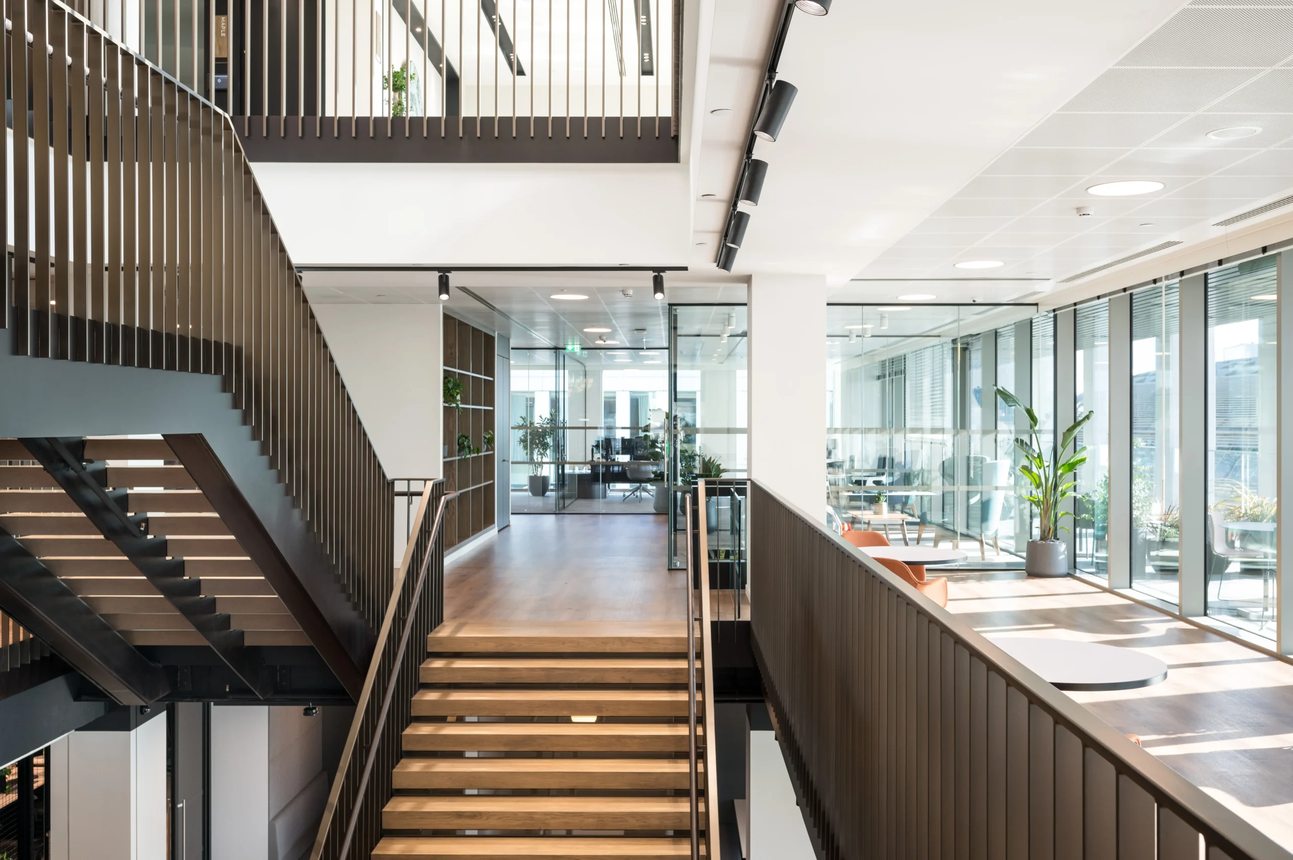Numis open metal staircase.