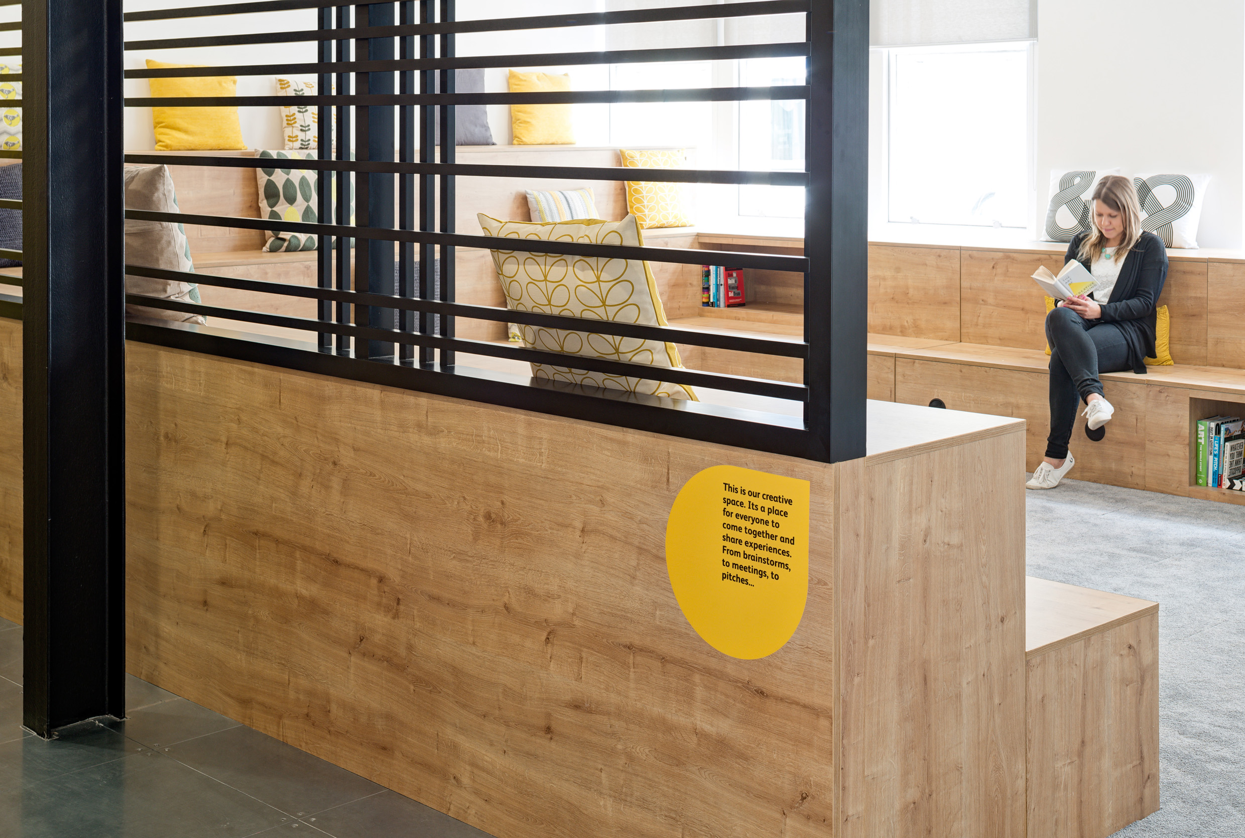 Ruderfinn’s creative seating area, delivered by Modus Workspace, designed for brainstorming and collaboration.
