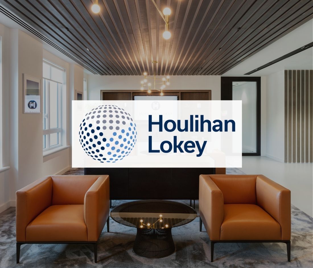 Houlihan Lokey's logo superimposed on an image of their new Office Fit Out.
