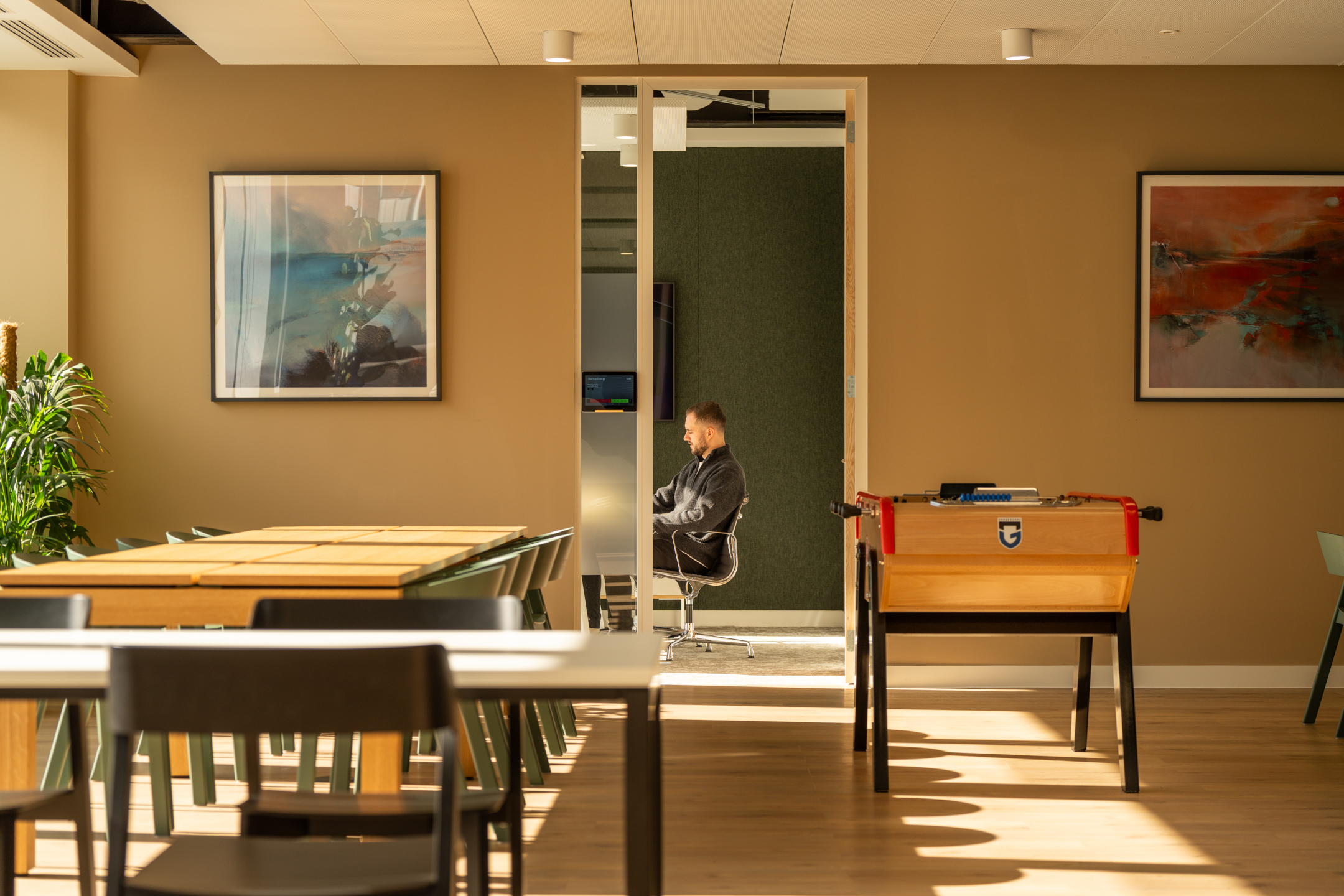 Shionogi sunlit open space, showcasing the different breakout working zones, designed by Modus