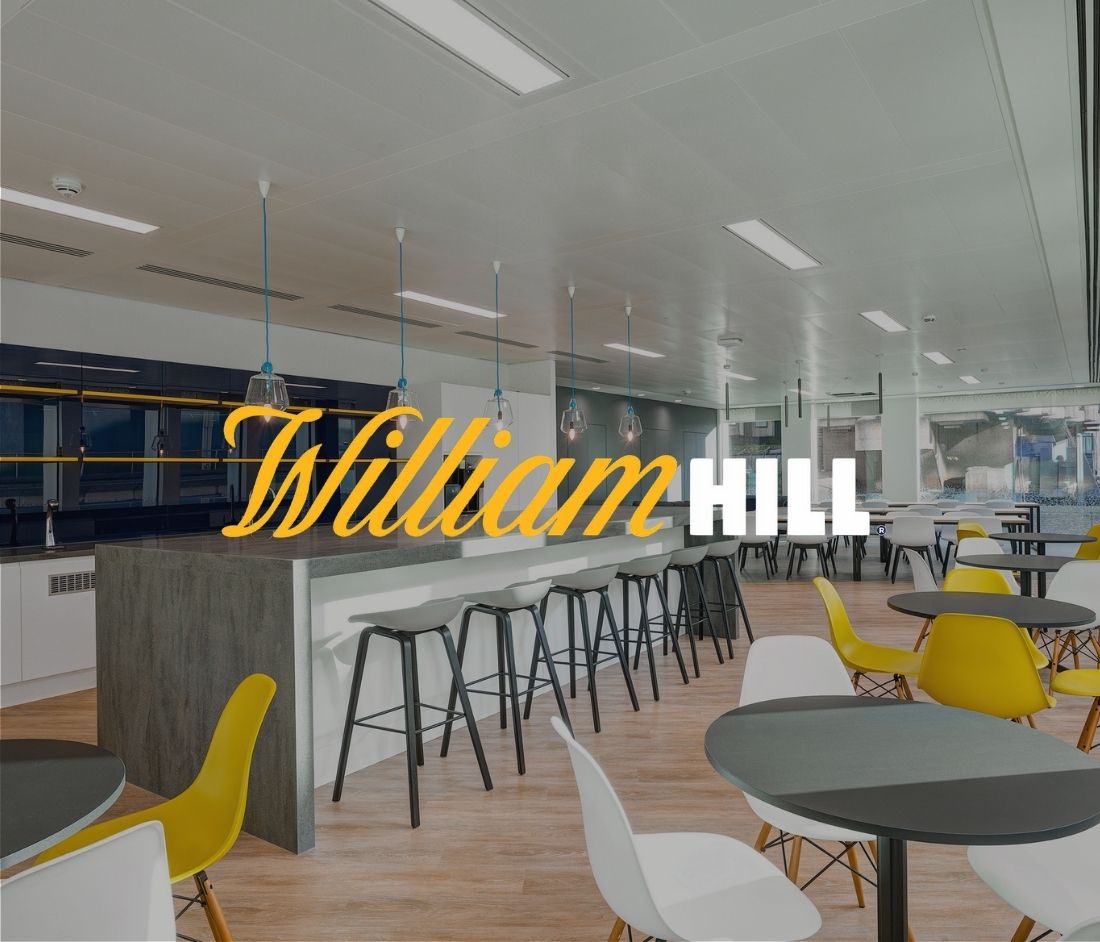 William Hill's logo superimposed on an image of their new Office Fit Out.